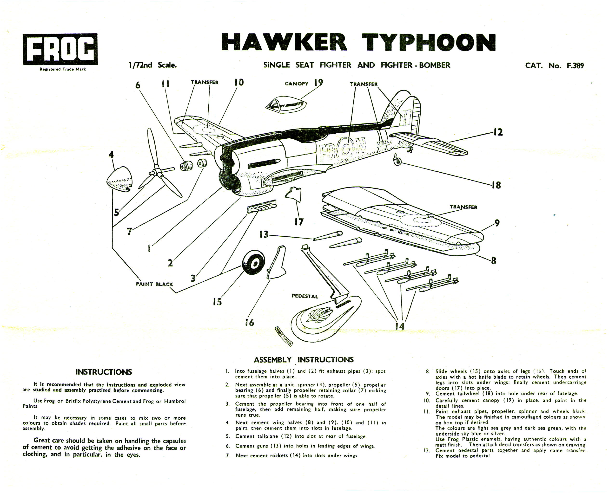Сборочная инструкция FROG F389 Black Series Hawker Typhoon, Rovex Industries, 1966-68, 1′x10″